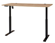 Elektrisch höhenverstellbarer Schreibtisch aus Melamin mit schwarzem Gestell, seitliche Perspektive