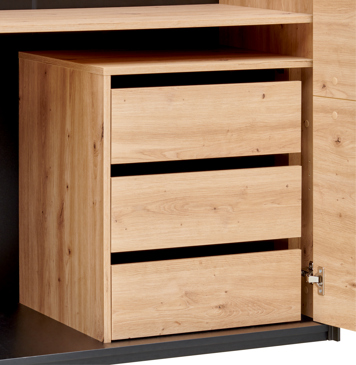 Voleo Schubladen-Container EDRA Schubladen-Container aus Holz mit drei Schubladen, seitliche Perspektive