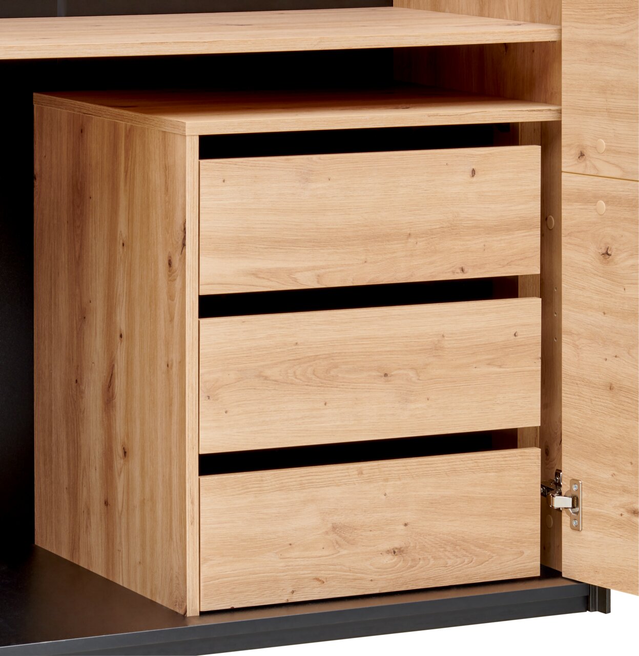 Voleo Schubladen-Container EDRA Schubladen-Container aus Holz mit drei Schubladen, seitliche Perspektive