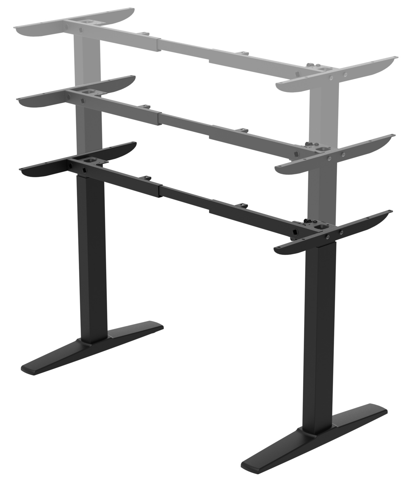 Höhenverstellbares Tischgestell in schwarzer Farbe, seitliche Perspektive