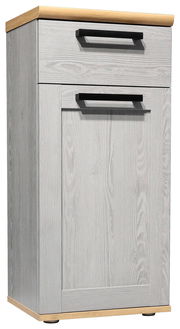 Moderner Unterschrank in Holzoptik mit einer Schublade und einer Tür, seitliche Perspektive