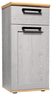 Moderne onderkast in houtlook met een lade en een deur, zijaanzicht