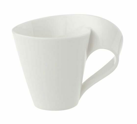 Weiße Kaffeetasse aus der NewWave Kollektion, seitliche Perspektive