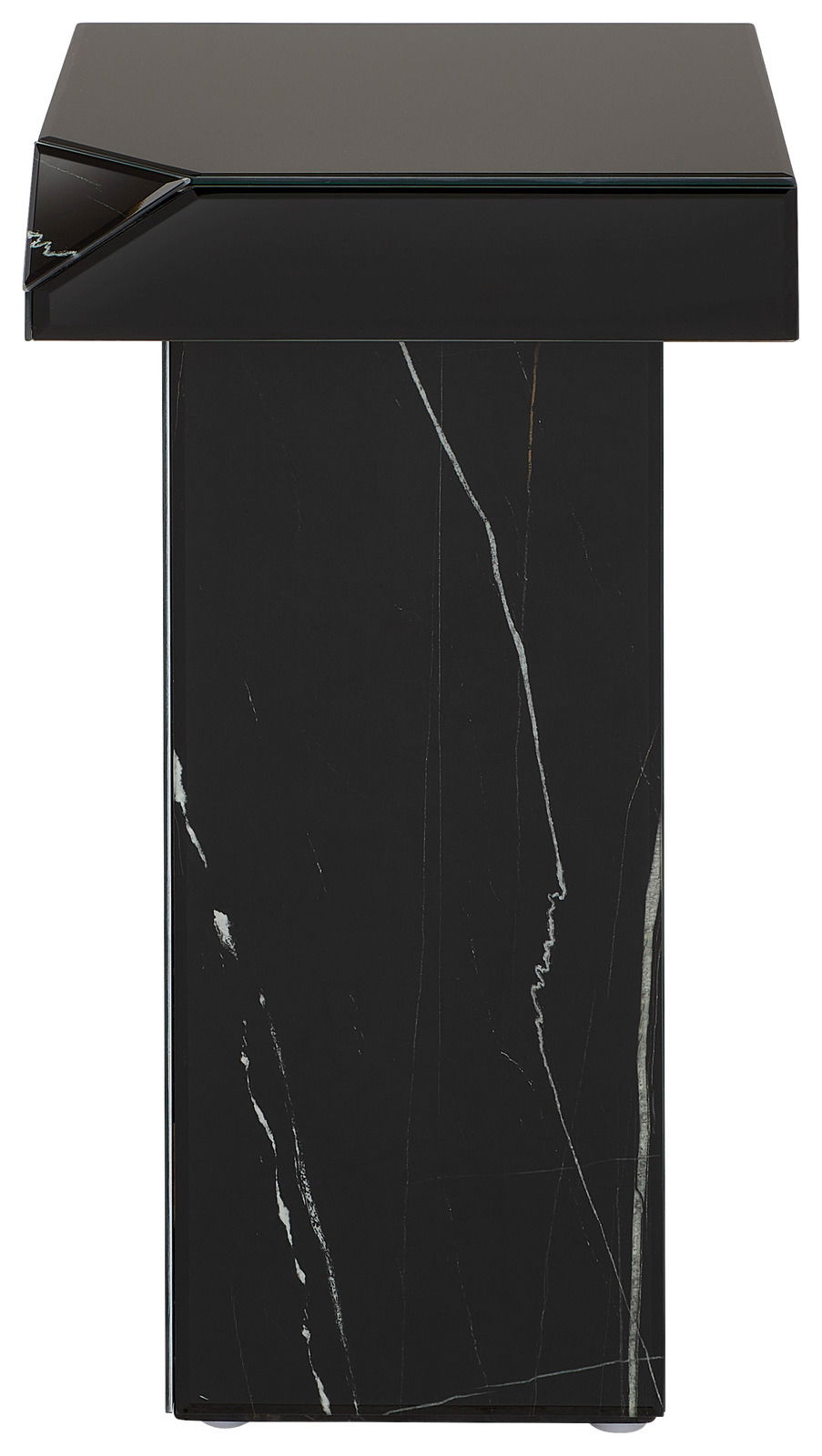 Moderner schwarzer Beistelltisch mit Marmoroptik, Frontalansicht