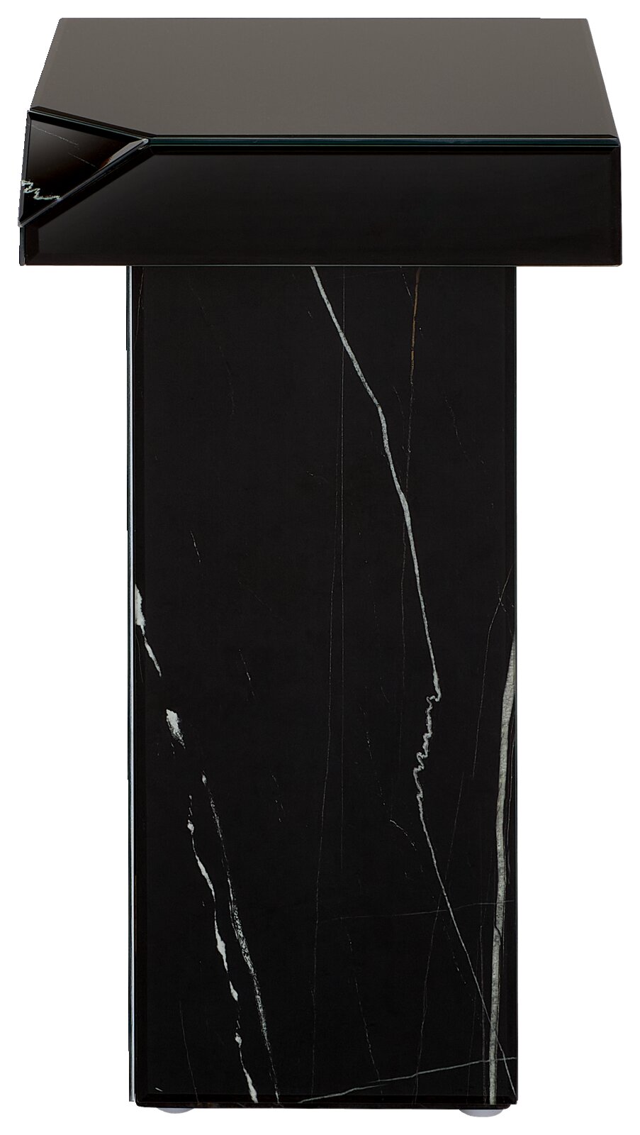 Moderner schwarzer Beistelltisch mit Marmoroptik, Frontalansicht