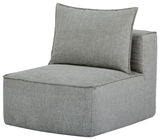 Grauer Zwischensessel ohne Armlehnen, seitliche Perspektive