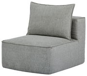 Grauer Zwischensessel ohne Armlehnen, seitliche Perspektive