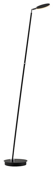 Schwarze Akku-Stehleuchte mit schlankem, modernem Design, seitliche Perspektive
