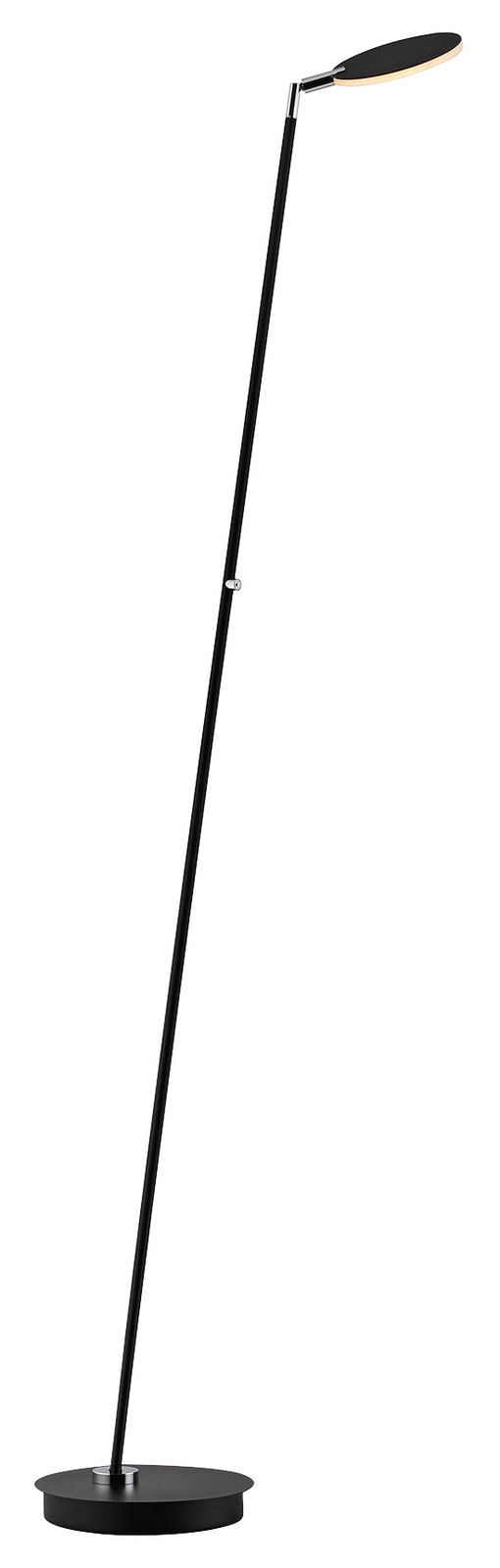 Schwarze Akku-Stehleuchte mit schlankem, modernem Design, seitliche Perspektive