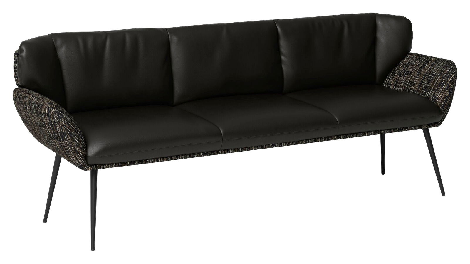 JOOP! Sitzbank CHARACTERS Moderne schwarze Sitzbank mit gepolsterten Armlehnen und schlanken Metallbeinen, seitliche Perspektive