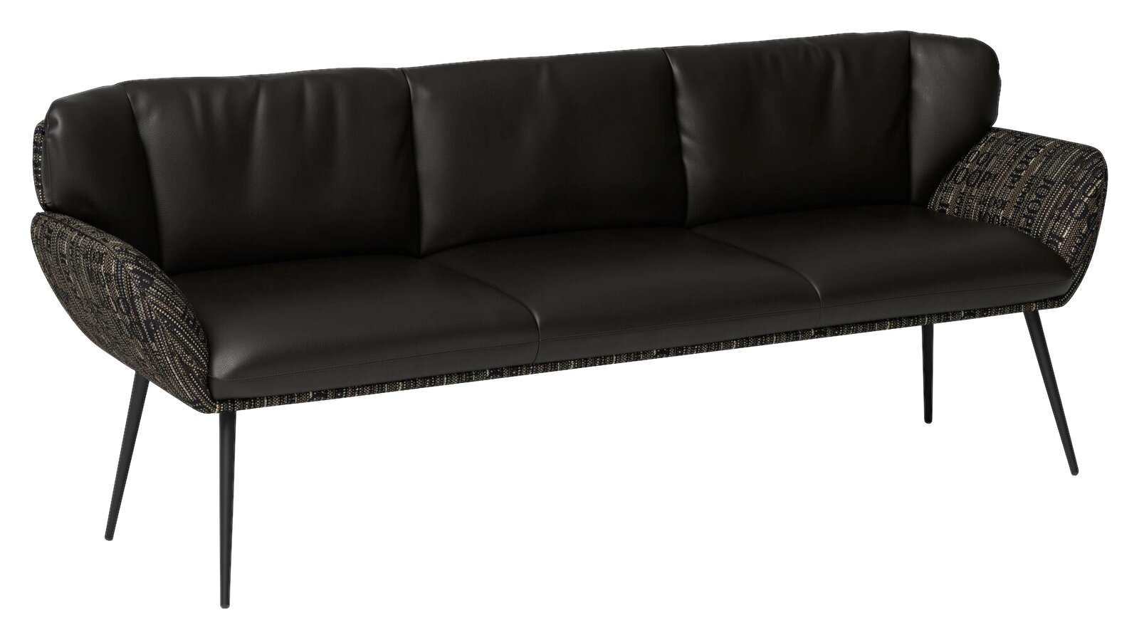 JOOP! Sitzbank CHARACTERS Moderne schwarze Sitzbank mit gepolsterten Armlehnen und schlanken Metallbeinen, seitliche Perspektive