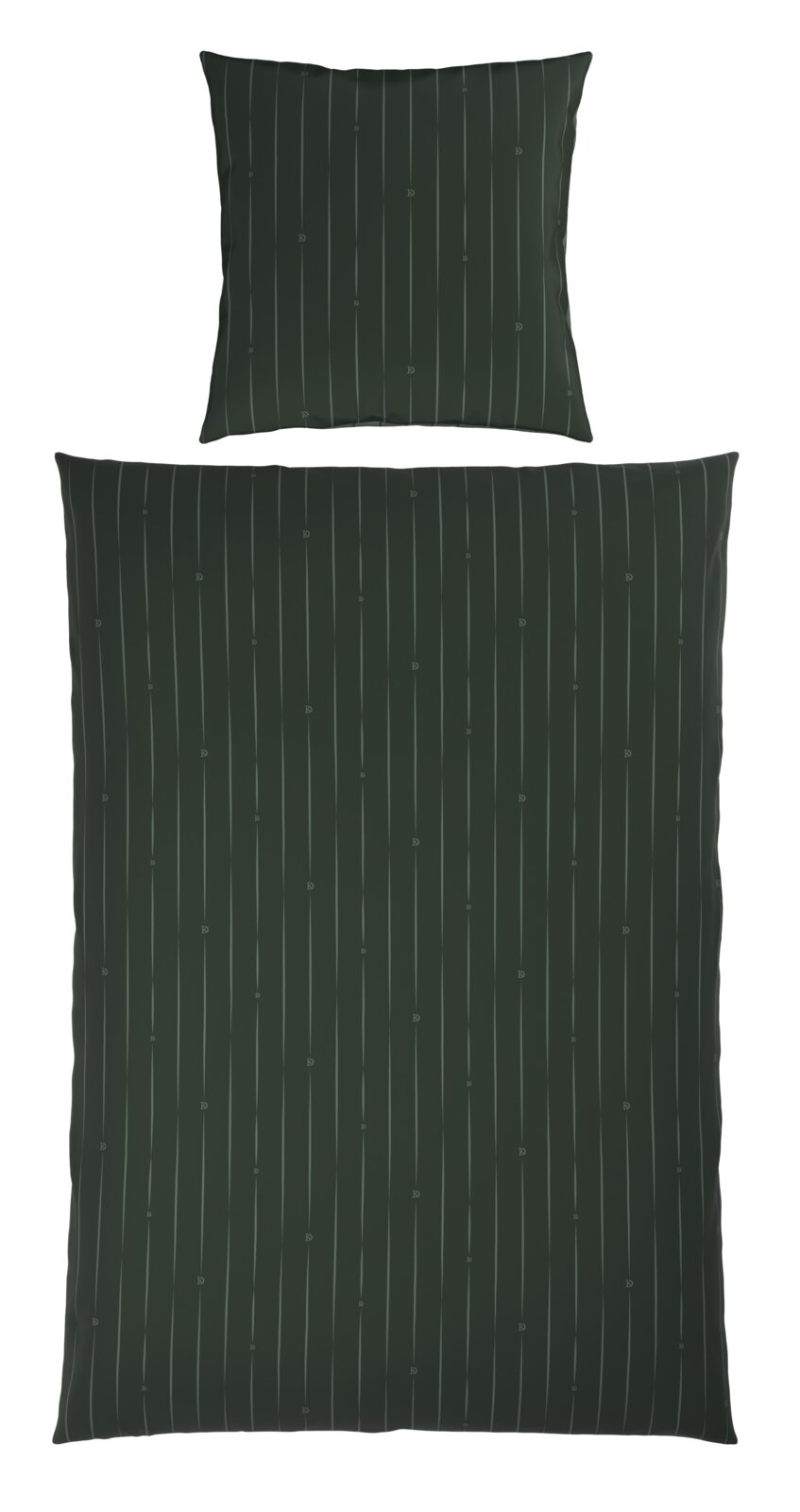 Dunkelgrüne Wendebettwäsche mit feinen vertikalen Streifen, Ansicht von oben