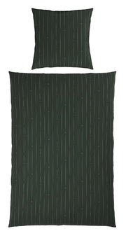 Dunkelgrüne Wendebettwäsche mit feinen vertikalen Streifen, Ansicht von oben