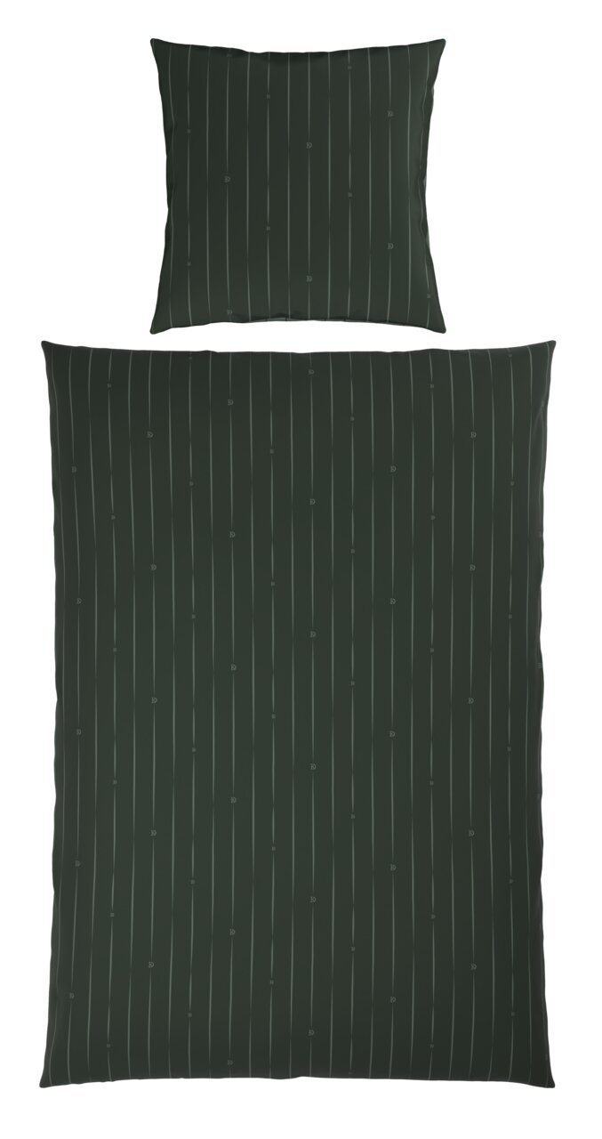 Dunkelgrüne Wendebettwäsche mit feinen vertikalen Streifen, Ansicht von oben