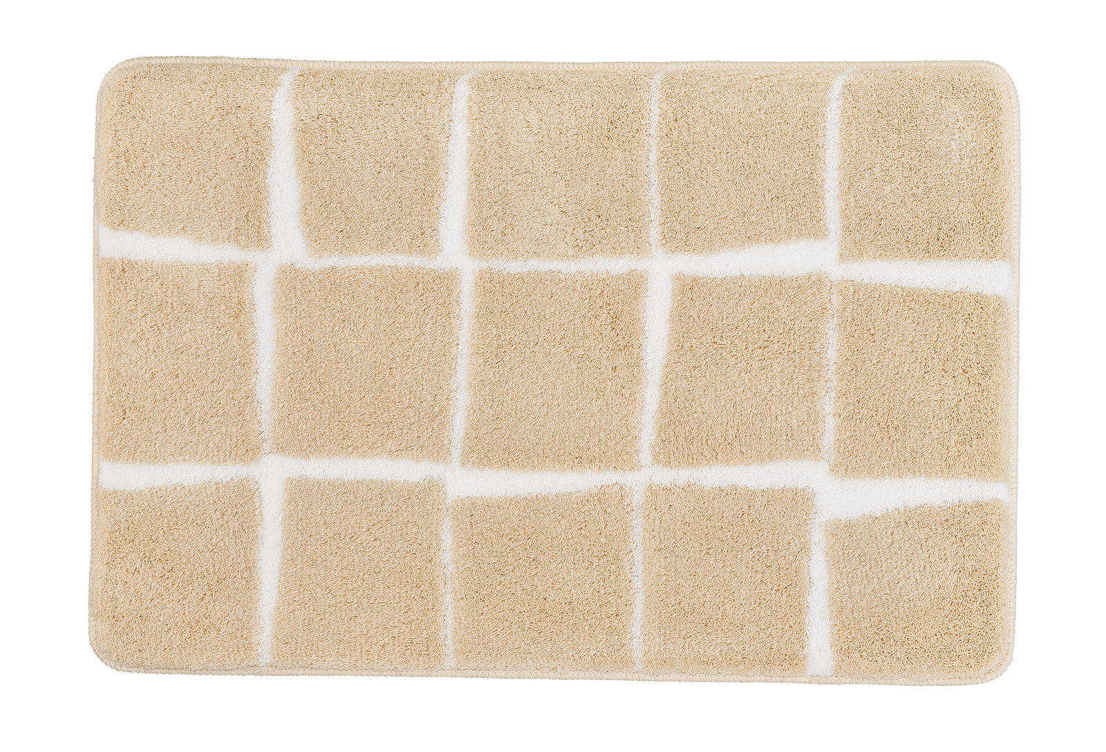 Beige Badteppich mit weißem Karomuster, Draufsicht