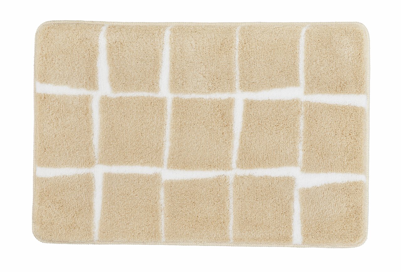 Kleine Wolke Badteppich CARAT Beige Badteppich mit weißem Karomuster, Draufsicht