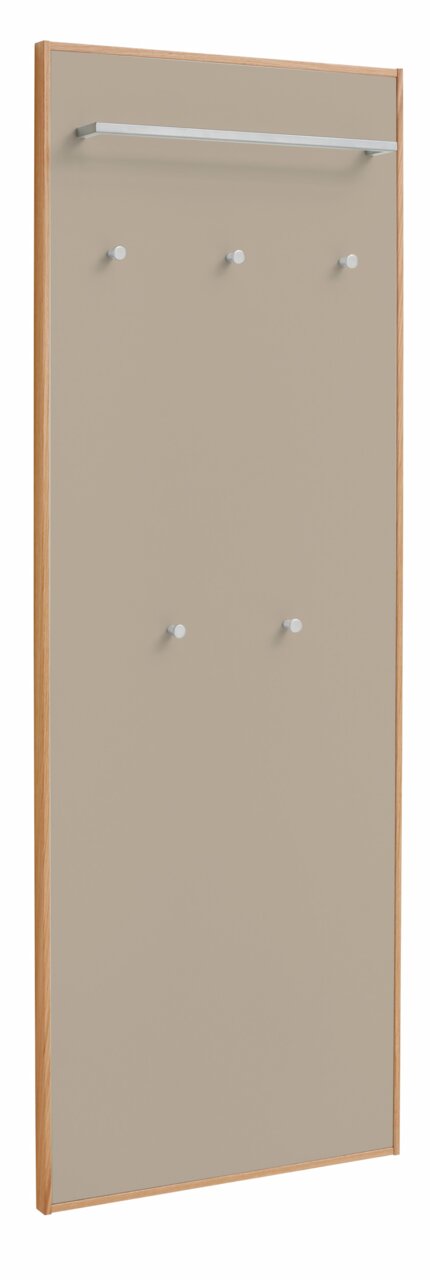 VOSS Garderobenpaneel flach/lang V100 Garderobenpaneel in Holzoptik mit mehreren Haken und einer Kleiderstange, seitliche Perspektive
