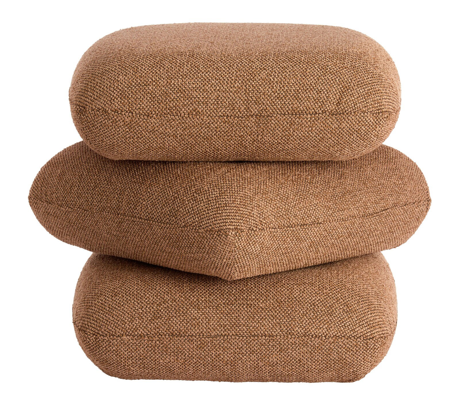 Light&Living Sitzpuff LAURIE Drei gestapelte, braune Sitzpuffs aus grobem Stoff, seitliche Perspektive