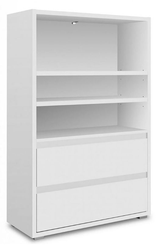 Z2 Regal IMAGE Weißes Regal mit zwei offenen Fächern und zwei Schubladen, seitliche Perspektive