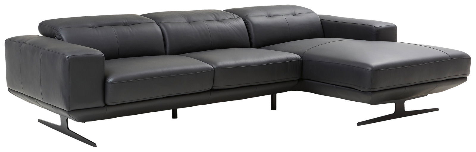 Schwarze Ledercouch mit Longchair, Perspektive von vorne rechts