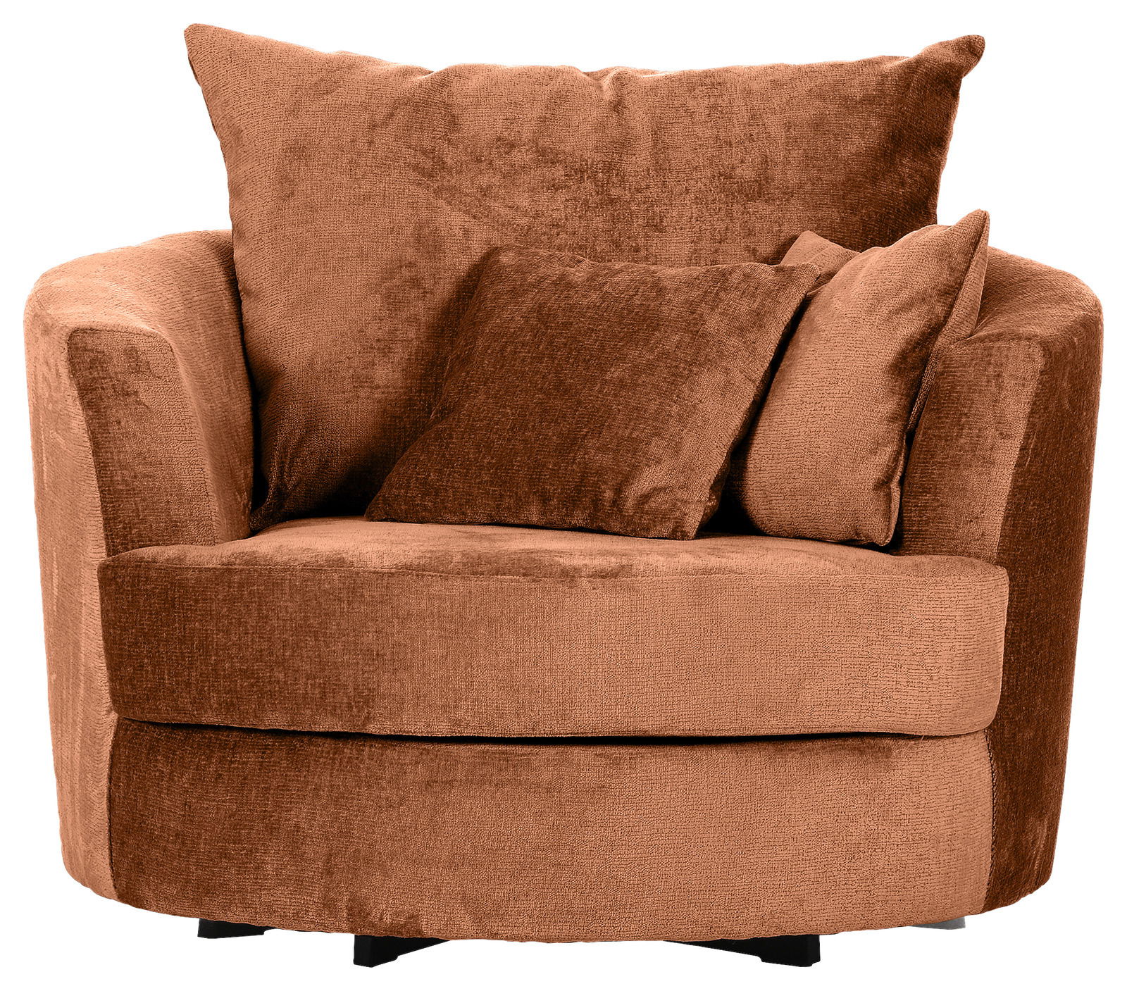 Gemütlicher brauner Sessel mit zwei Kissen, Vorderansicht