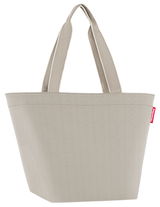 Shopper-Tasche in Sandfarbe mit Fischgrätenmuster, seitliche Perspektive