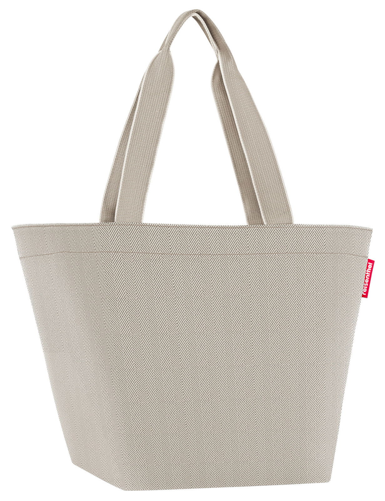 Reisenthel Shopper M HERRINGBONE SAND Shopper-Tasche in Sandfarbe mit Fischgrätenmuster, seitliche Perspektive