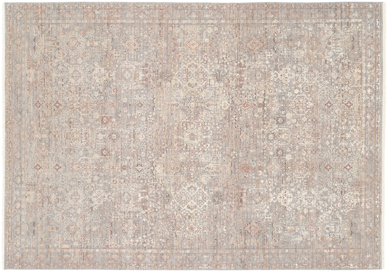 Designer Teppich mit orientalischem Muster in sanften Beige- und Grautönen, Draufsicht