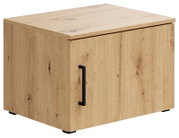Holzfarbener Aufsatzschrank mit schwarzem Griff, seitliche Perspektive