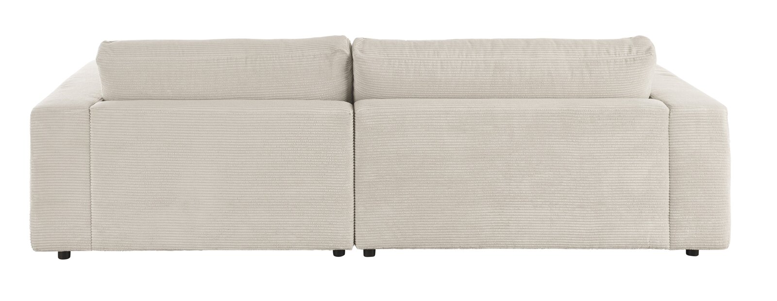 Rückansicht einer beigen Longchairkombination mit geripptem Stoffbezug.