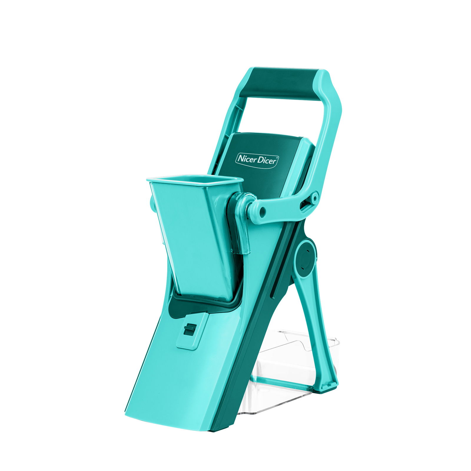 Nicer Dicer Mando, Set 10-tlg., in türkis, seitliche Perspektive