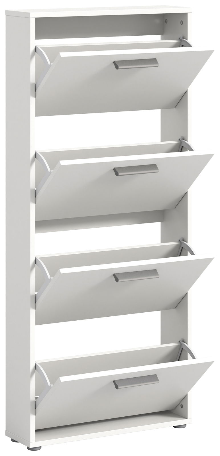 Weißer Schuhkipper mit vier Klappen, seitliche Perspektive