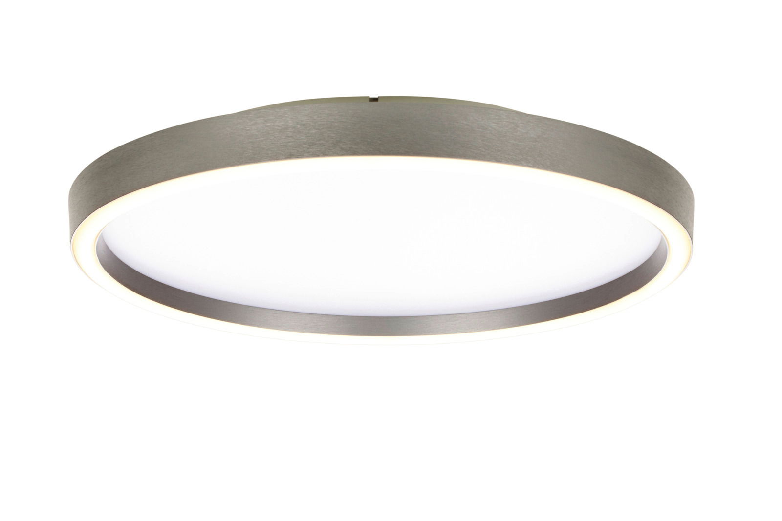 Runde LED-Deckenleuchte in moderner Optik, seitliche Perspektive