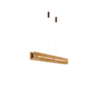 Moderne LED-Pendelleuchte aus Holz, seitliche Perspektive