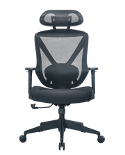 Ergonomischer Drehstuhl mit Netzrückenlehne und Kopfstütze, Vorderansicht