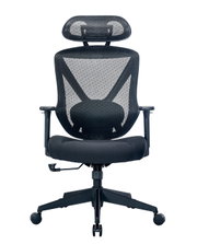 Ergonomische draaistoel met rugleuning van gaas en hoofdsteun, vooraanzicht