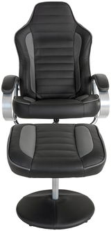 Schwarzer Fernsehsessel mit Hocker aus Leder, Vorderansicht