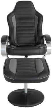 Schwarzer Fernsehsessel mit Hocker aus Leder, Vorderansicht