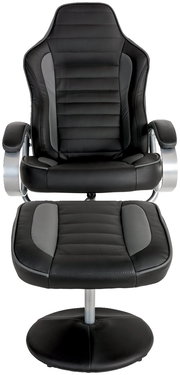 Schwarzer Fernsehsessel mit Hocker aus Leder, Vorderansicht