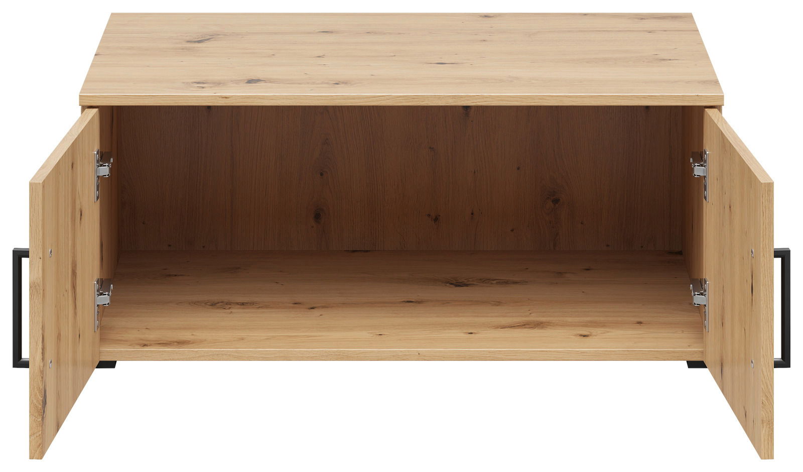 Holz-Aufsatzschrank mit offenen Türen, Frontalansicht