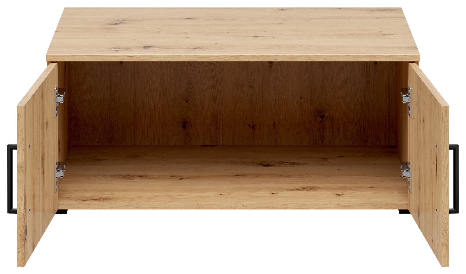 Holz-Aufsatzschrank mit offenen Türen, Frontalansicht