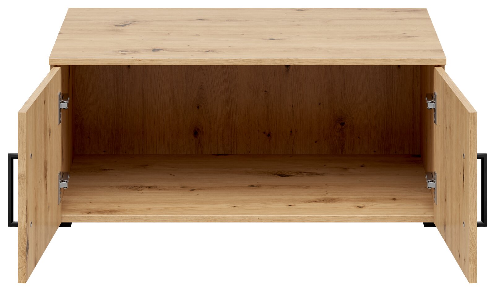 Holz-Aufsatzschrank mit offenen Türen, Frontalansicht
