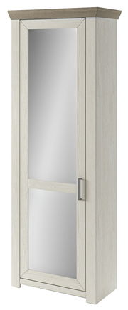 Garderobenschrank mit Spiegeltür, helle Holzoptik, seitliche Perspektive