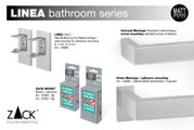 ZACK LINEA Badezimmer-Serie: Wandhalterung Set/2 für Klebemontage aus matt gebürstetem Edelstahl (Art. 40396) mit ZACK MOUNT Kleber, gezeigt in frontaler Produktansicht sowie Detailansicht aus seitlicher Perspektive