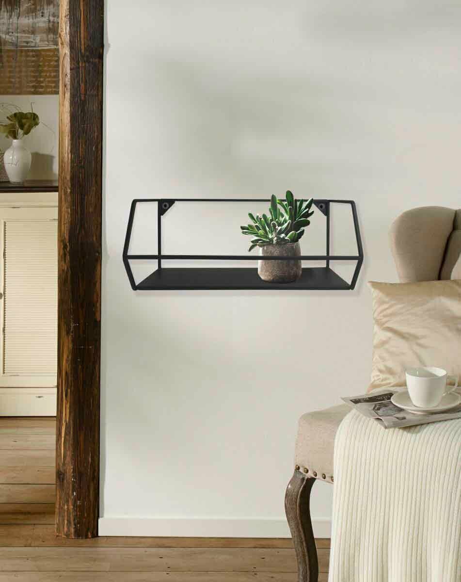 Landscape Wandregal NORA Schwarzes Wandregal mit Topfpflanze, seitliche Perspektive