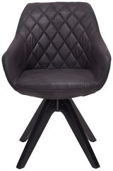 Moderner schwarzer Stuhl mit gesteppter Rückenlehne und vier Holzbeinen, Frontalansicht