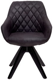 Moderner schwarzer Stuhl mit gesteppter Rückenlehne und vier Holzbeinen, Frontalansicht