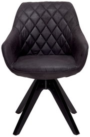 Moderner schwarzer Stuhl mit gesteppter Rückenlehne und vier Holzbeinen, Frontalansicht