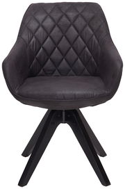 Moderner schwarzer Stuhl mit gesteppter Rückenlehne und vier Holzbeinen, Frontalansicht