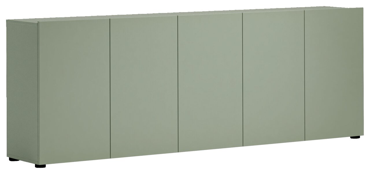 Grünes XL-Sideboard mit fünf Türen, seitliche Perspektive
